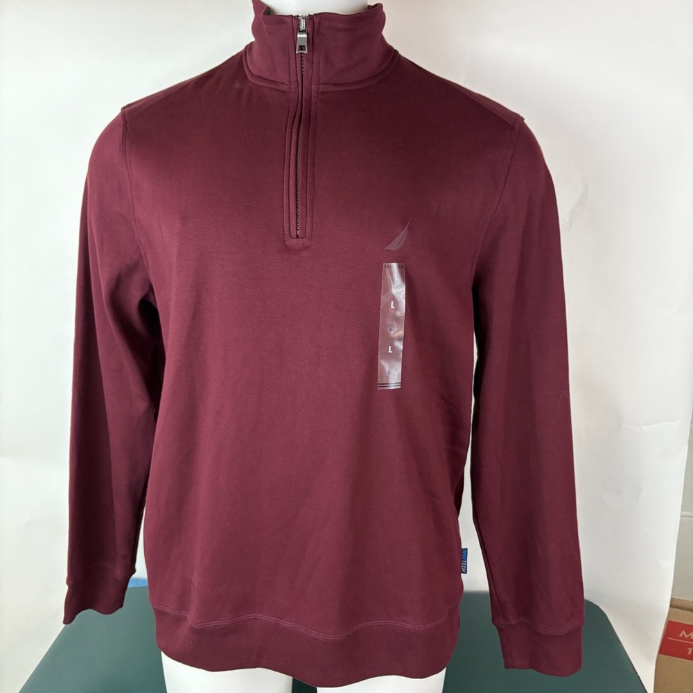Nautica Sweater Mens Large Red 1/4 Zip Navtech Mock Neck Long Sleeve NWT (931)